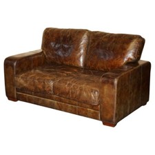VINTAGE HERITAGE BIKER BROWN LEATHER HALO SOHO SOFA WHICH IS PART OF A SUITE