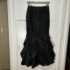 Luisa Spagnoli Black Pure Silk Maxi Skirt Ruffle Size EU 40 Women’s