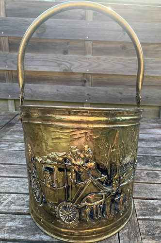 Vintage embossed brass coal - vintage,