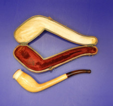 Original Antique Victorian Meerschaum Pipe Amber Stem With Leather Case.