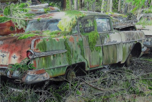 Classic car art salvage yard - classic, art,
