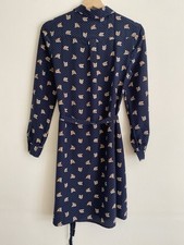 Aubin & Wills Women's Navy  Silk Shirt Dress With Fox Print Size 8