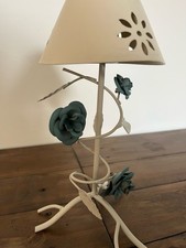 Vintage Metal Shabby Chic Cream & Blue Roses Tea Light Candle Lamp 27cm tall