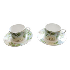 Queens Sanderson Cup & Saucers x 2 Peony Tree Duck Egg Blue Fine China - VGC