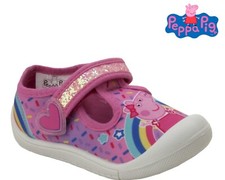GIRLS PEPPA PIG PINK GLITTER PUMPS TRAINERS BABY FIRST STEPS SHOES UK SIZE 4-9