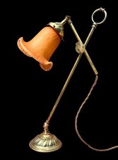 Vintage Brass Unusual Adjustable Desk Lamp, Choice Of Orange Or Pink Shades.