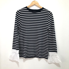 Mint Velvet Striped Jumper Small Navy White Fluted Contrast Cuff