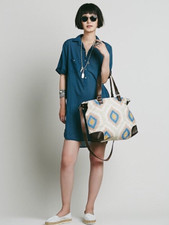 NEW Large Free People Cabana Tote Weekend Bag Purse Canvas Navajo Tribal Leather