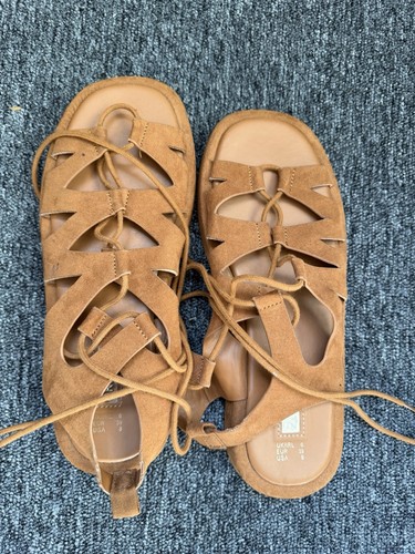 Tan suede lace sandals - tan,