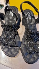 Ladies  black  wedge Sling back sandals from Cotton Traders size 6 aprx 2" wedge