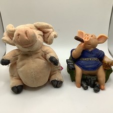 Pigs Galore Leonardo Figurine Ornament Pig Joke + Soft Plush “ piggin “ Vgc 