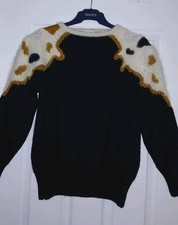 Vintage Women's Jumper Black White  Wool  Angora Size UK 8-12