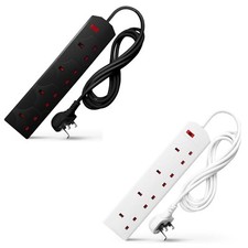 DESIRETECH Black Electric Extension Lead - 4 Gang, 3 Pin Cable with UK Plug