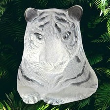 Viking Clear Frosted Satin Glass Tiger 6" Bookend Paperweight Vintage Hand Made