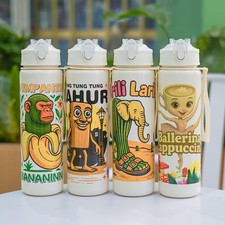 Kids Italian Brainrot Water Drinks Bottle Children Back to School Flask Juice