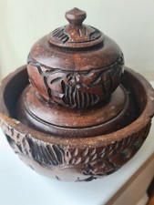 African Hand Carved Wooden Bowl, Vintage