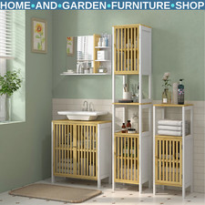 Under Sink Cabinet Relaxed Look Adjustable Shelf W/ Bamboo Blend Natural/White