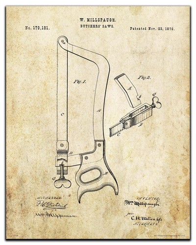 Vintage butcher saw patent - patent, art