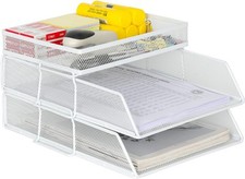 EasyPAG 2 Tier A4 Mesh in Trays Stackable Office Desk Tidy File Holder Magazine