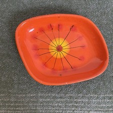 Vintage MCM Ceramic Orange Atomic Starburst Trinket Dish Retro 60s / 70s 