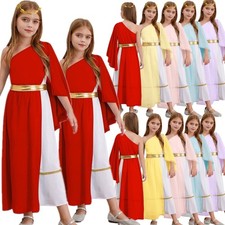 UK Kids Girls Ancient Greek Toga Costume Egyptian Princess Dress Up Halloween 