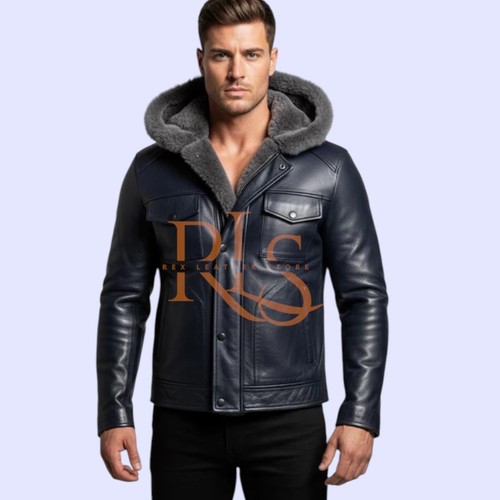 Men navy sheepskin leather - men’s,