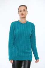 LADIES ROUND NECK KNITTED LONG SLEEVE SUPER SOFT KNIT ALL OVER CABLE JUMPER LYCR