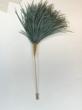 Vintage Ostrich Feather Hat Pin – Green Plume, Gilt Mount & End Cap, 20cm