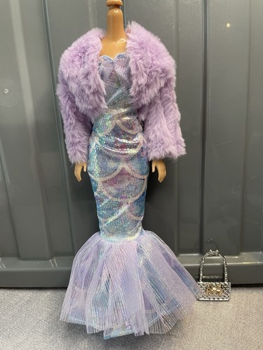 Mermaid dress with faux - with, fur