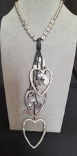 Leather, Silver & Hearts Necklace - Statement Piece