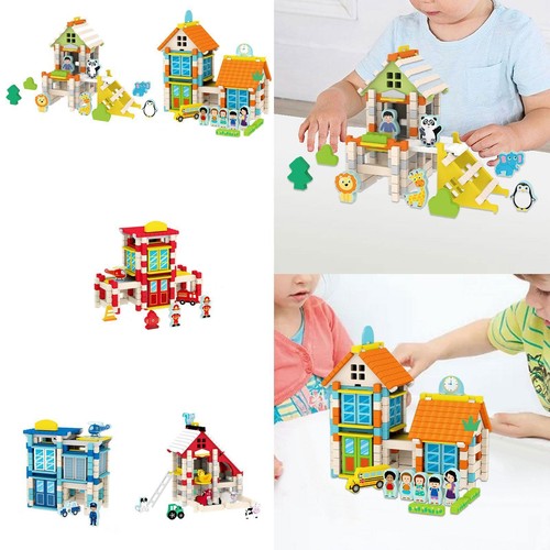 Wooden house building playset - wooden,