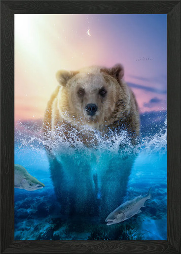 Bear fishing for salmon framed - bear,
