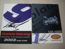 Pair of HM Plant Honda racing rider cards signed by Karl "Bomber" Harris