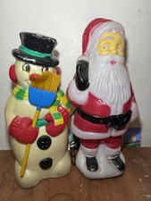 Vintage Father Christmas and Snowman Blow Mold Light Up Xmas Decoration 75cm