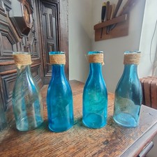 4 Vintage Blue Glass Bottles by Gisela Graham 7.5" Inches Tall