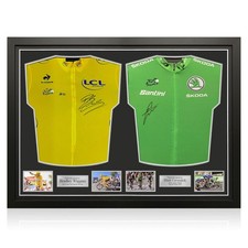 Mark Cavendish & Bradley Wiggins Signed Tour De France Jerseys. Dual Frame