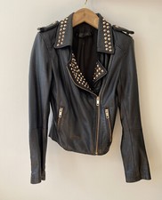 Zara Black Studded Leather Biker Jacket Size Small