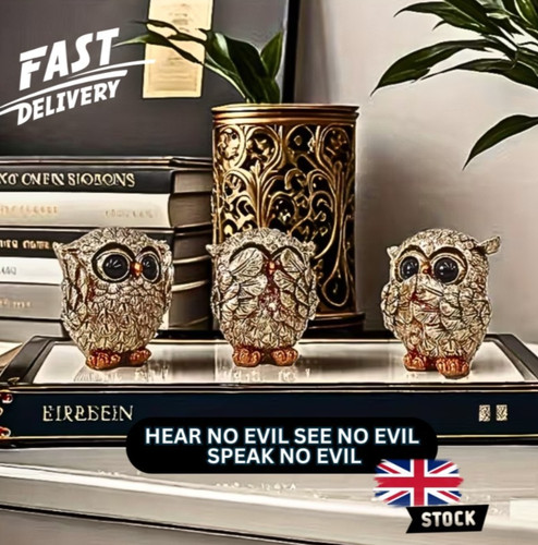 Gold owl figurines resin - 3x,