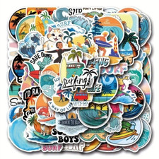Surfing Stickers Pack – 50pcs Surf Wave Vinyl Decals for Laptop, Skateboard, Car