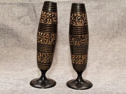Pair brass etched - pair, of