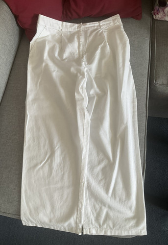 White linen cotton wide leg - white,