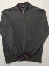 Mens L Fred Perry Grey Zip Up Cardigan Size Large Good Condition