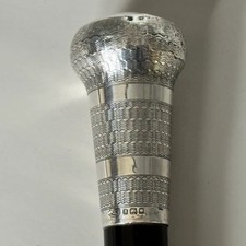 Antique George V Sterling Silver Mounted Ebonized Walking Stick Cane London 1923