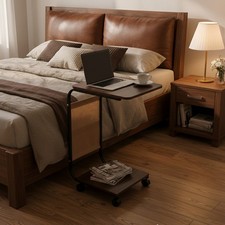 Rolling Sofa Bedside Laptop Desk C-shaped Overbed Tray Snack Table Bedside Stand