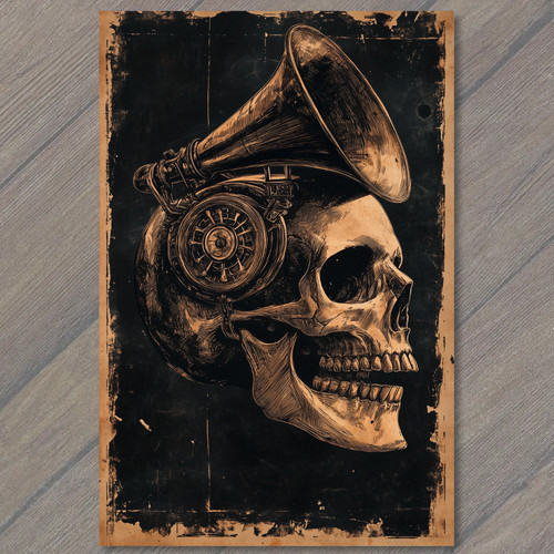 Postcard skull gramophone - postcard,