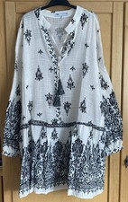 BNWOT Zara Dress Beach CoverUp Size L 12 Black ivory Ikat Linen Slub Type Fabric