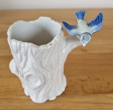 Vintage 1950s Wade white tree trunk posy vase with blue bird