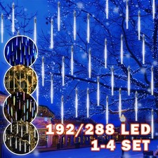 8-32 Tubes LED Meteor Shower Falling Lights Christmas Rain Icicle Outdoor Mains