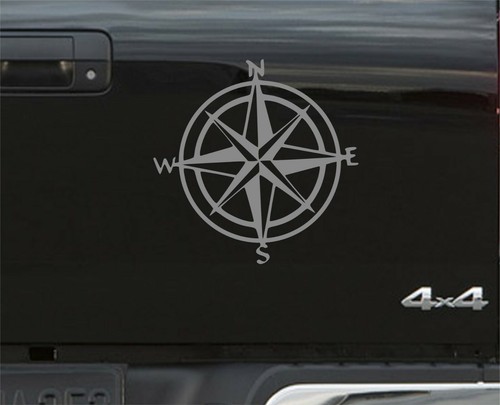 Silver compass sticker decal - silver,