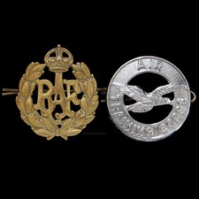 WW2 RAF Royal Air Force Airman's Cap Badge and an Air Training Corps Badge